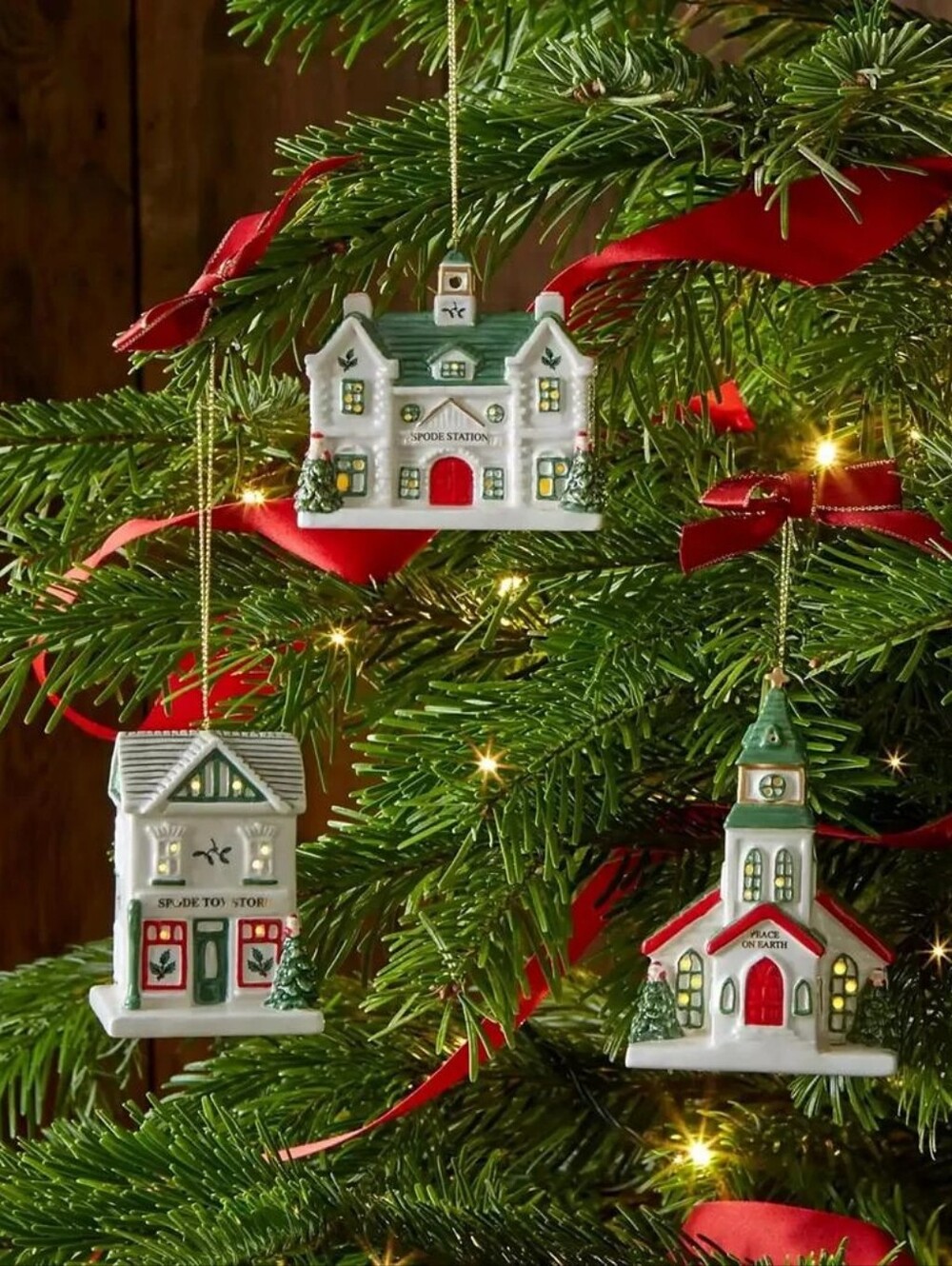 Spode Christmas Tree Train Station LED Ornament 2Pk